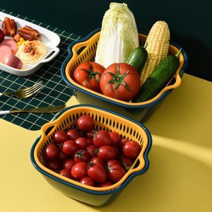 Six-Piece Set Of Multifunctional Kitchen Plastic Double Layer Household Basket Vegetable Washing Basket Large Drainage Basket