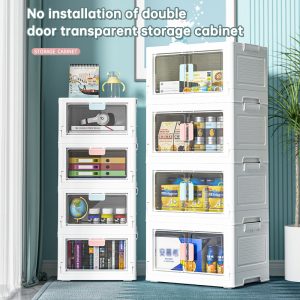 Folding Storage Box Transparent Double Door With Wheels Household Bedroom Miscellaneous Toys Snacks Organizing Storage Box,